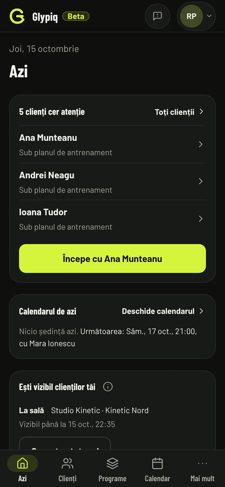 Ecranul Azi al antrenorului