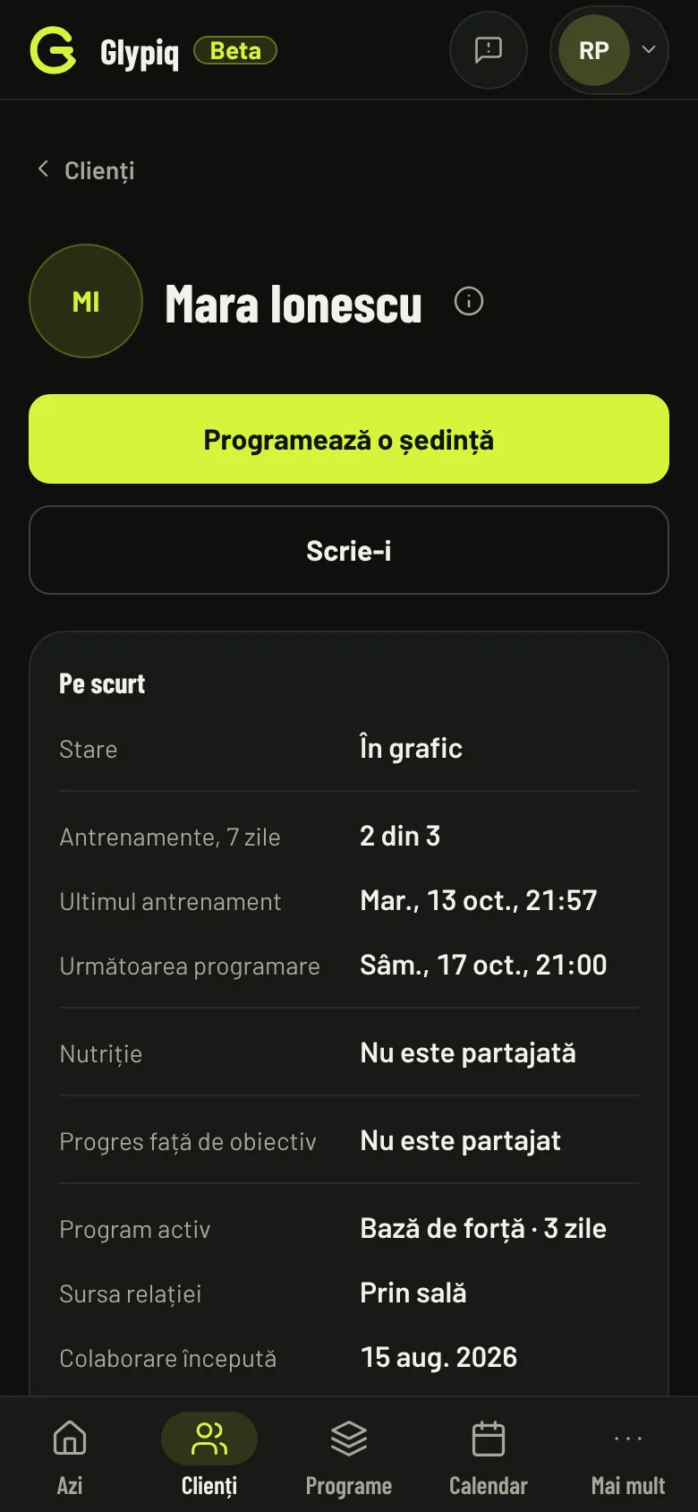 Fișa unui client