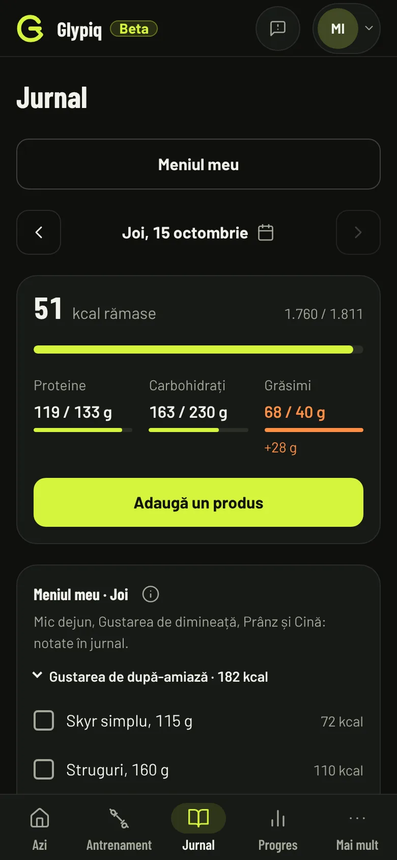Jurnalul alimentar al membrului