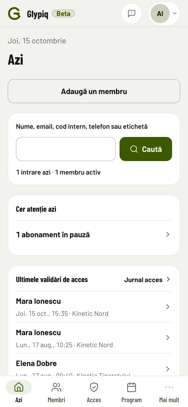 Ecranul Azi al sălii