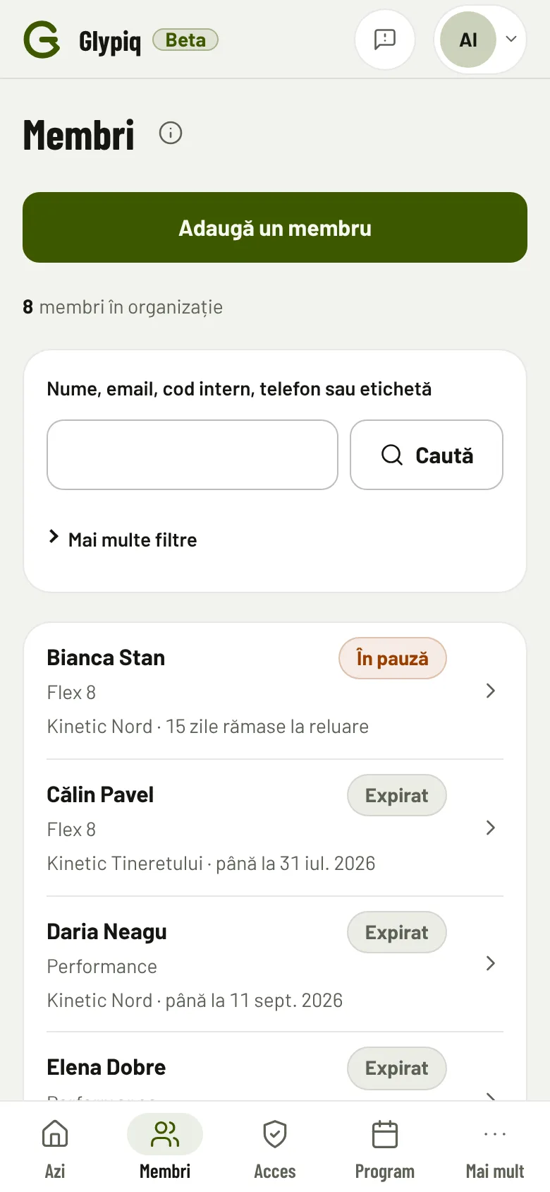 Lista de membri a sălii